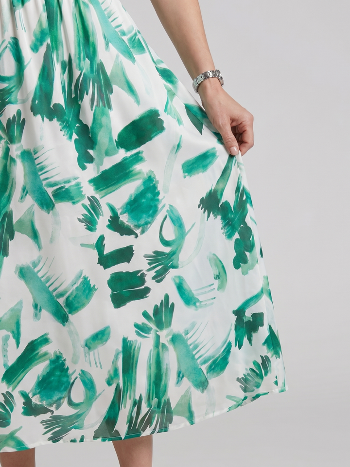 Candlia | Robe Midi à Manches Bouffantes et Imprimé Abstrait