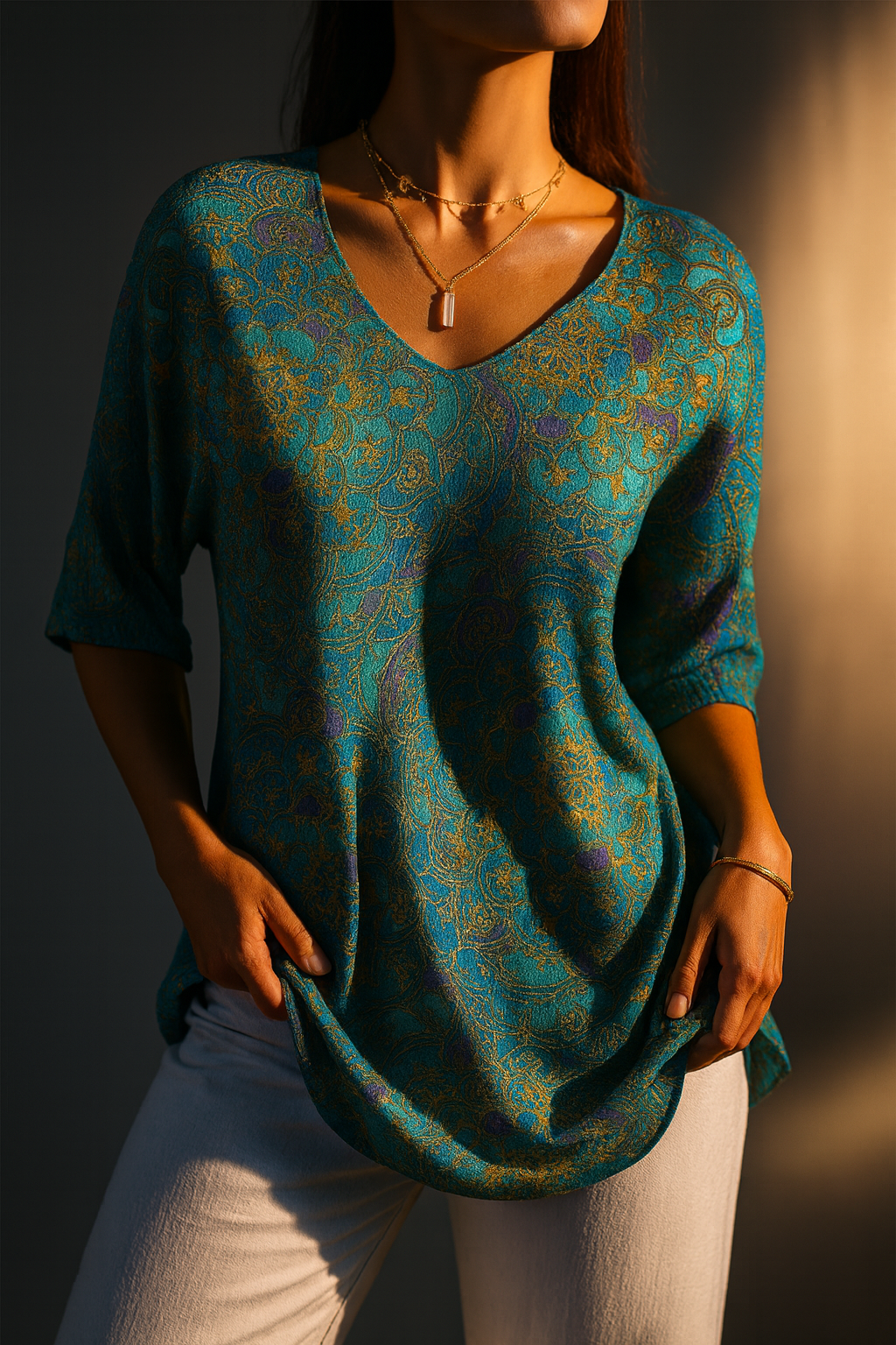 Bérangère - Blouse fluide élégante à imprimé raffiné