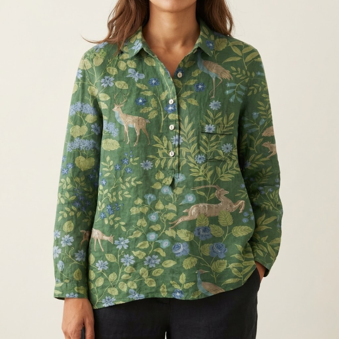 Elena – Printed Linen Blouse