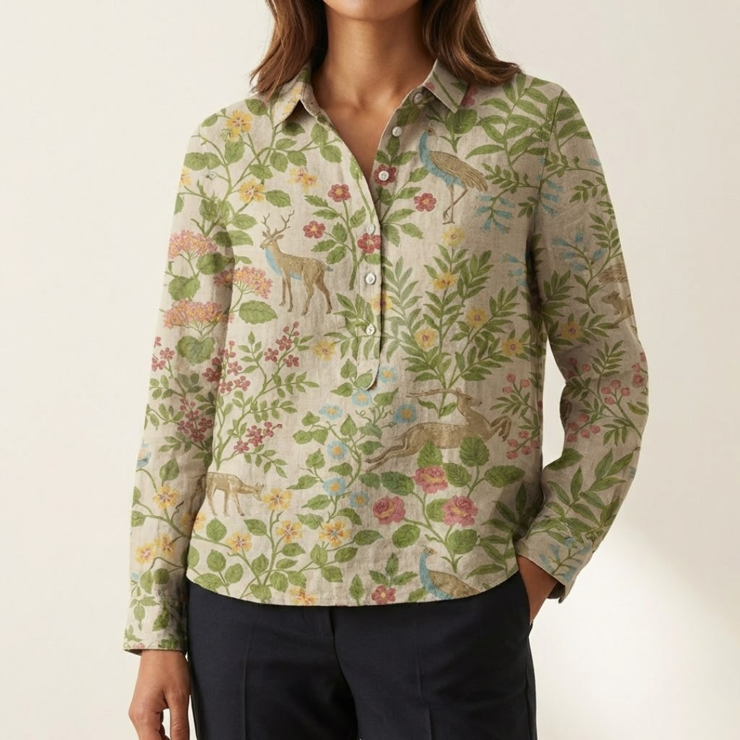 Elena – Printed Linen Blouse
