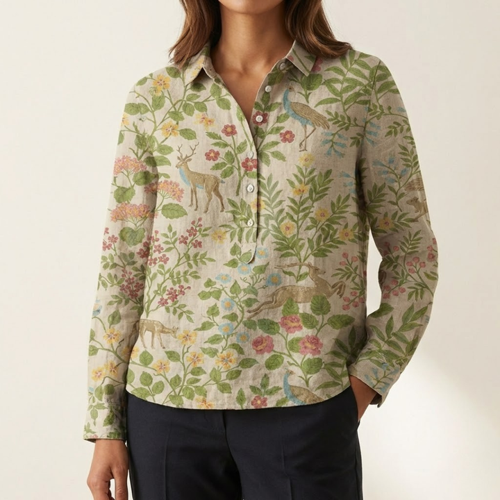 Elena – Printed Linen Blouse