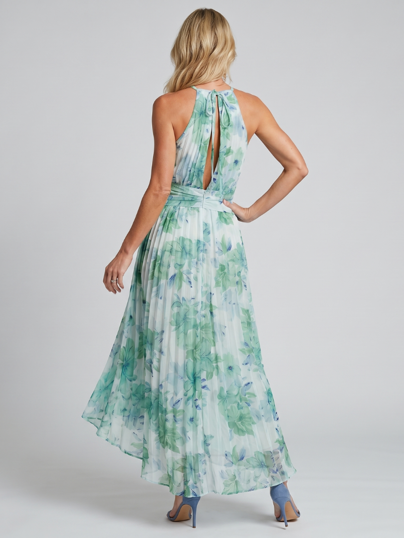 Portia | Robe Midi à Col Halter avec Motif Floral Plissé