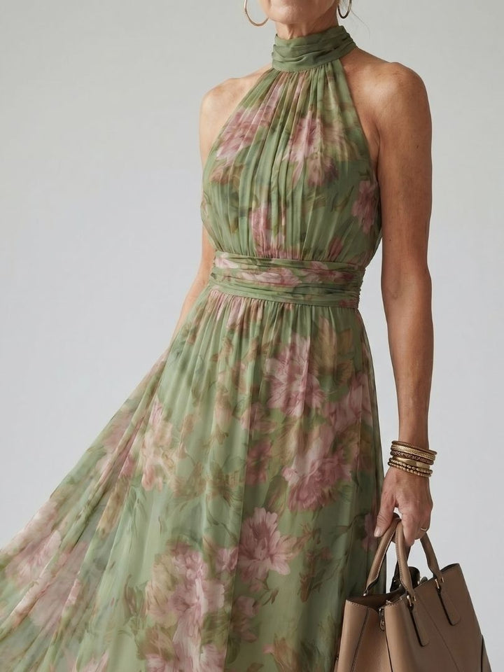 Mireille | Robe Midi à Col Halter Froncée