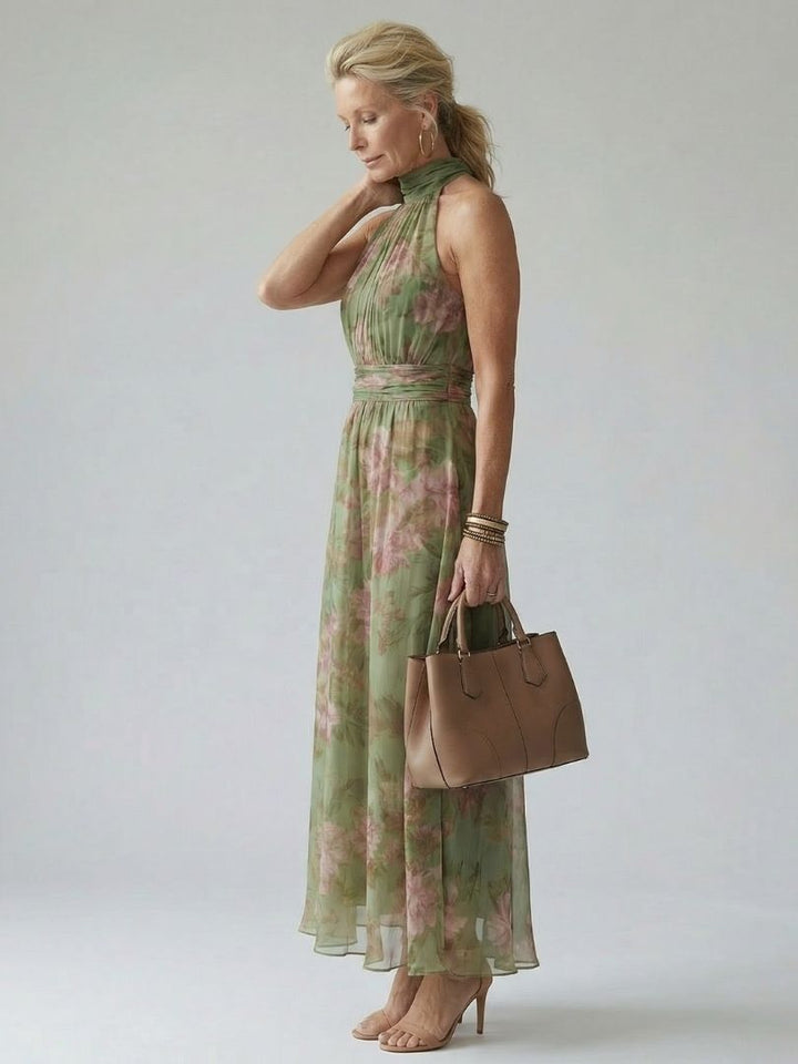 Mireille | Robe Midi à Col Halter Froncée