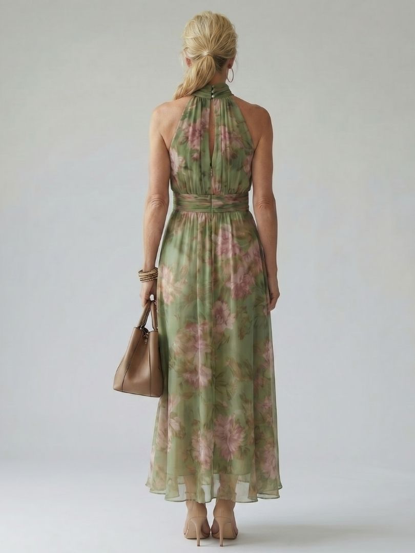 Mireille | Robe Midi à Col Halter Froncée