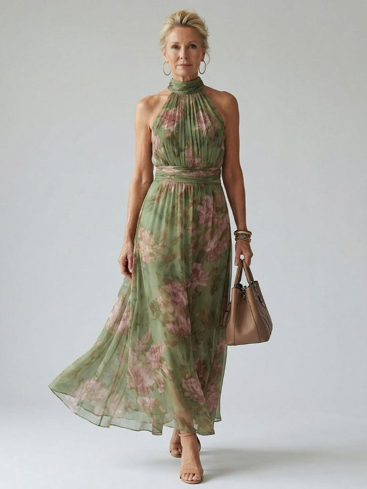 Mireille | Robe Midi à Col Halter Froncée