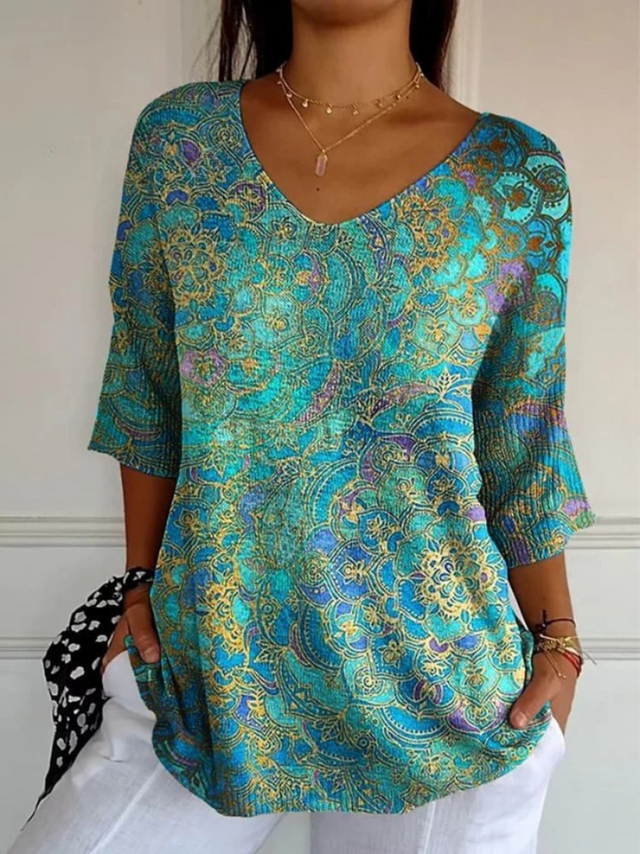 Bérangère - Blouse fluide élégante à imprimé raffiné