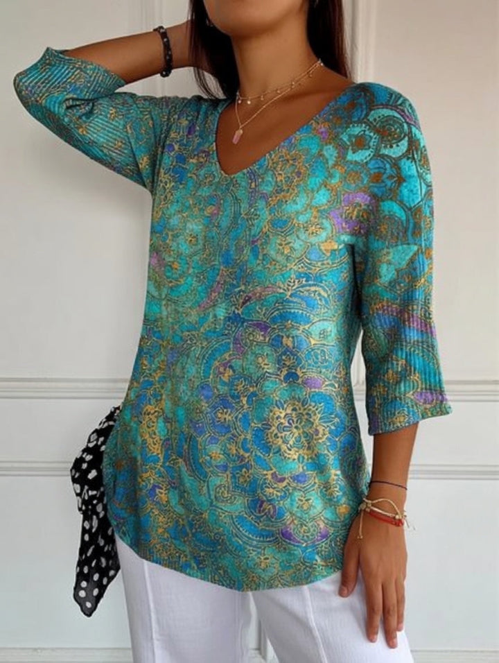 Bérangère - Blouse fluide élégante à imprimé raffiné