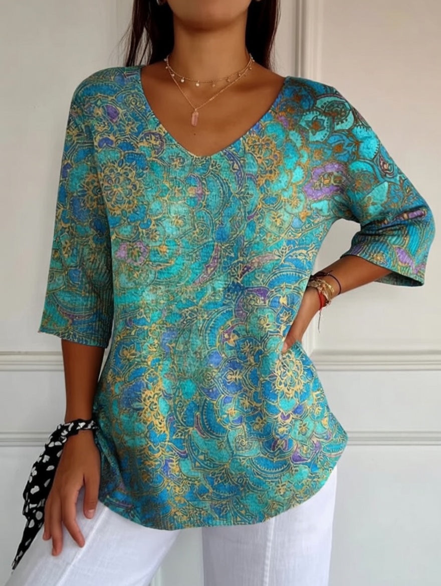 Bérangère - Blouse fluide élégante à imprimé raffiné